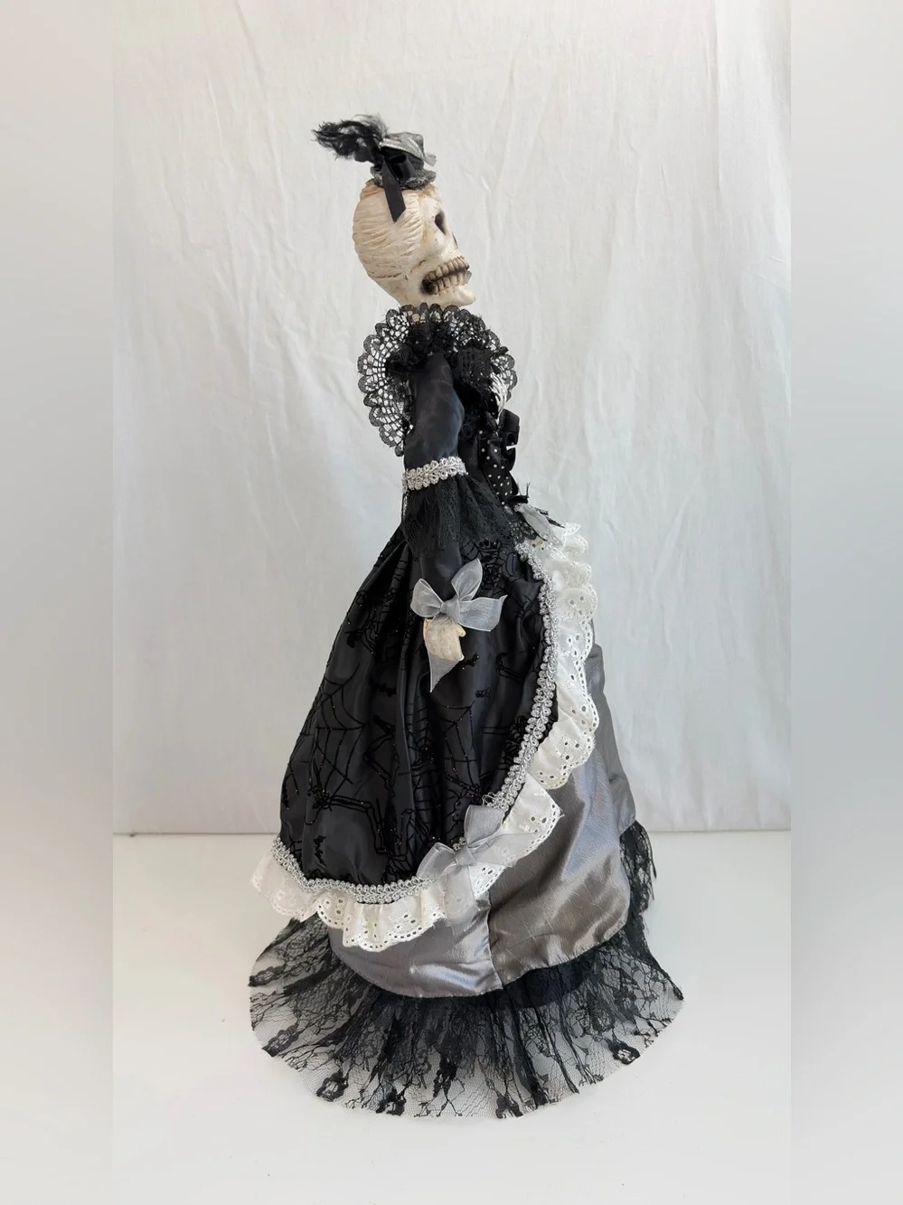 Halloween decor Day of the Dead skeleton doll Black Victorian Dress **Flawed